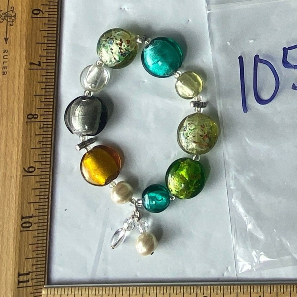 Multi Color‎ Beaded Stretch Bracelet Charm Rhinestone Pearls